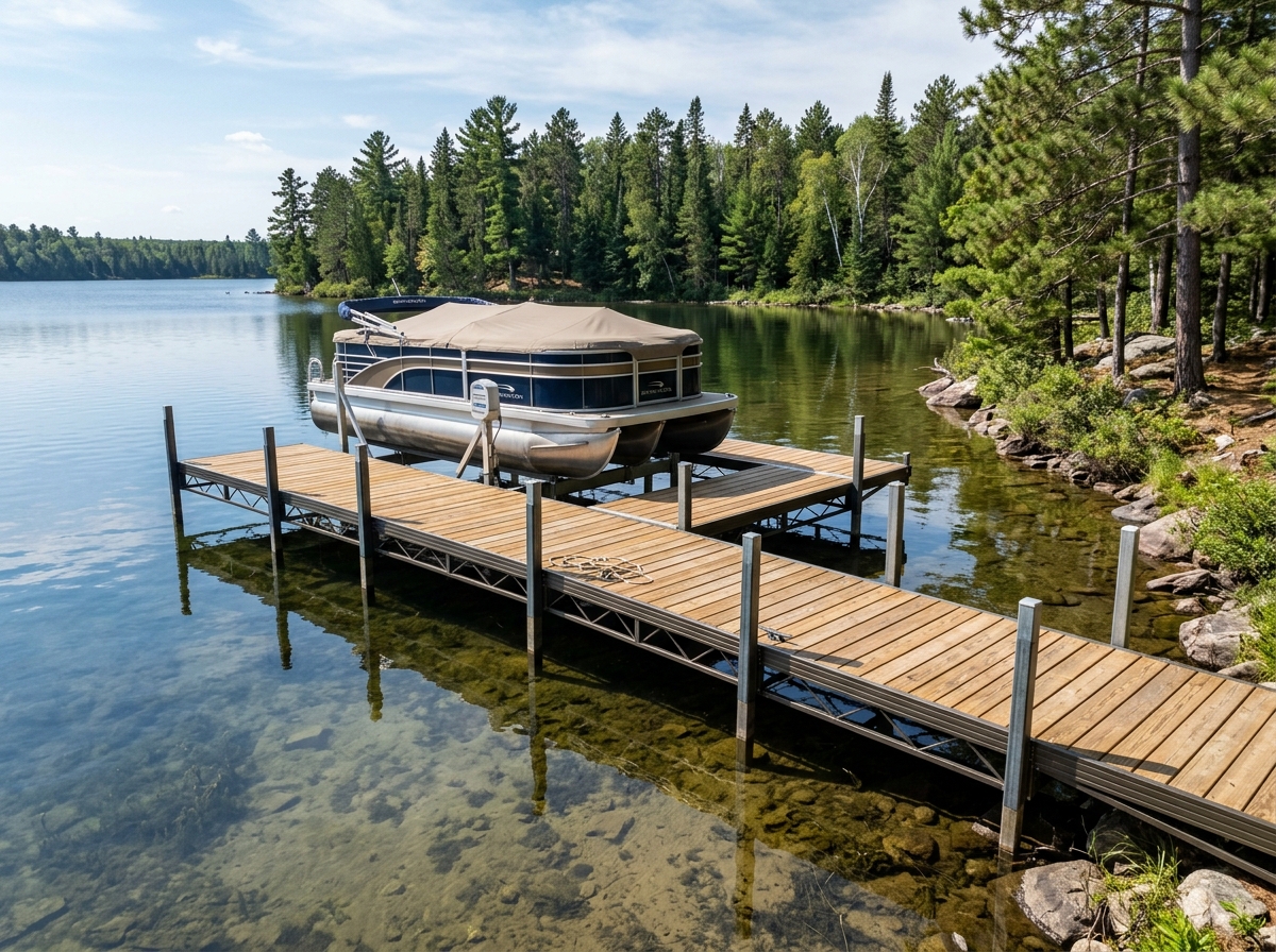 Lake dock board repair and boat lift leveling in Fifty Lakes MN